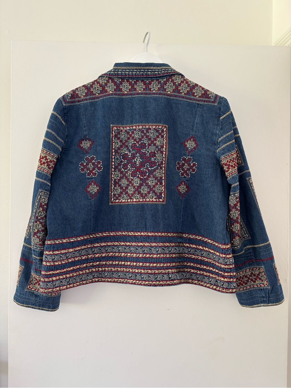Coldwater Creek Embroidered Blue Jean Jacket with Red Accents - Picture 2 of 6